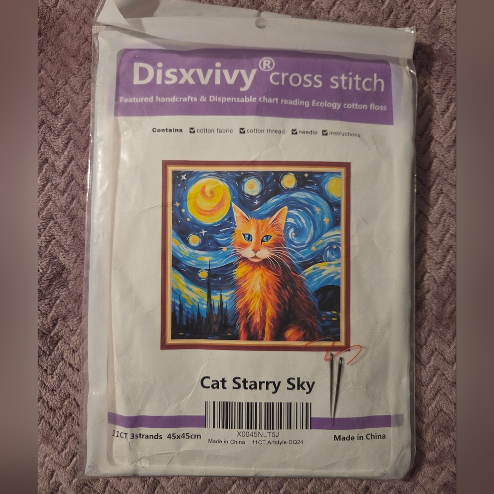 Disxvivy Cat Starry Sky Cross Stitch Kit - Picture 1 of 2